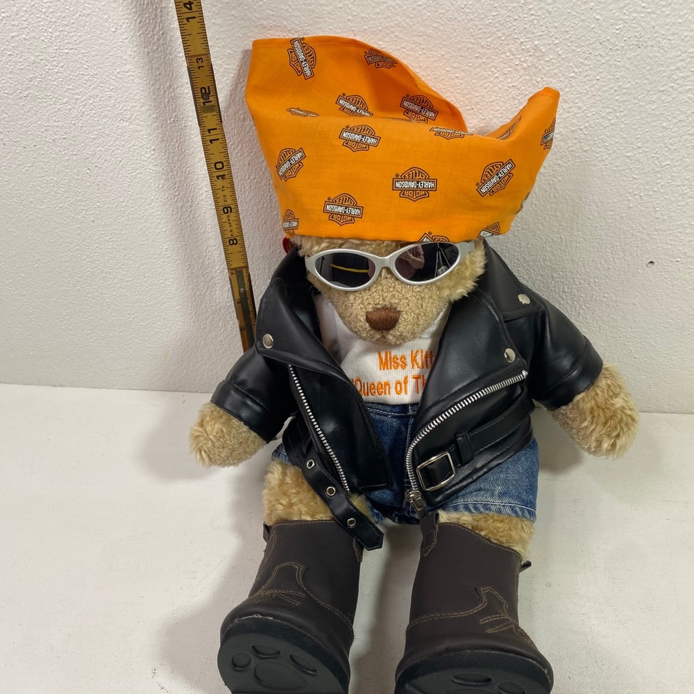 Build-A-Bear Harley Motorcycle Biker Chick Bear "Miss Kitty" Leather Jacket 18" - Picture 10 of 13